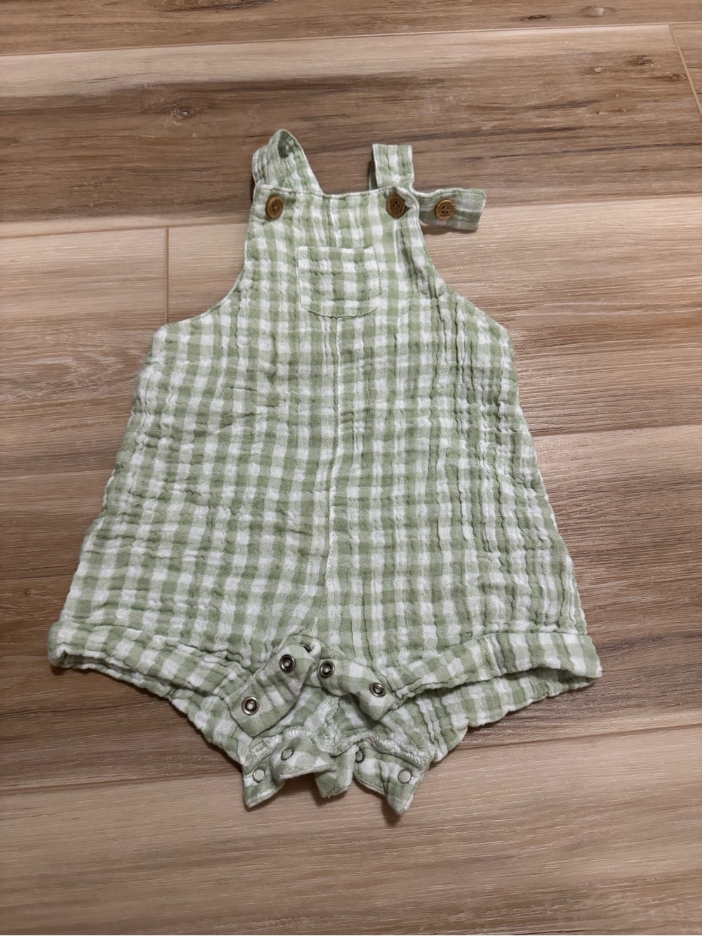 Muslin green gingham shortalls